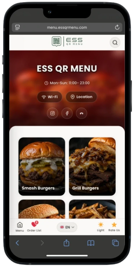 ESS QR Menu preview on an iPhone