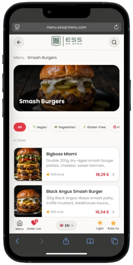 Four menu layout options preview